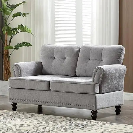 2 Seat Loveseat Sofa with Rivet Design and Wooden Feet Mid Century Love Seat Sofa for Living Room