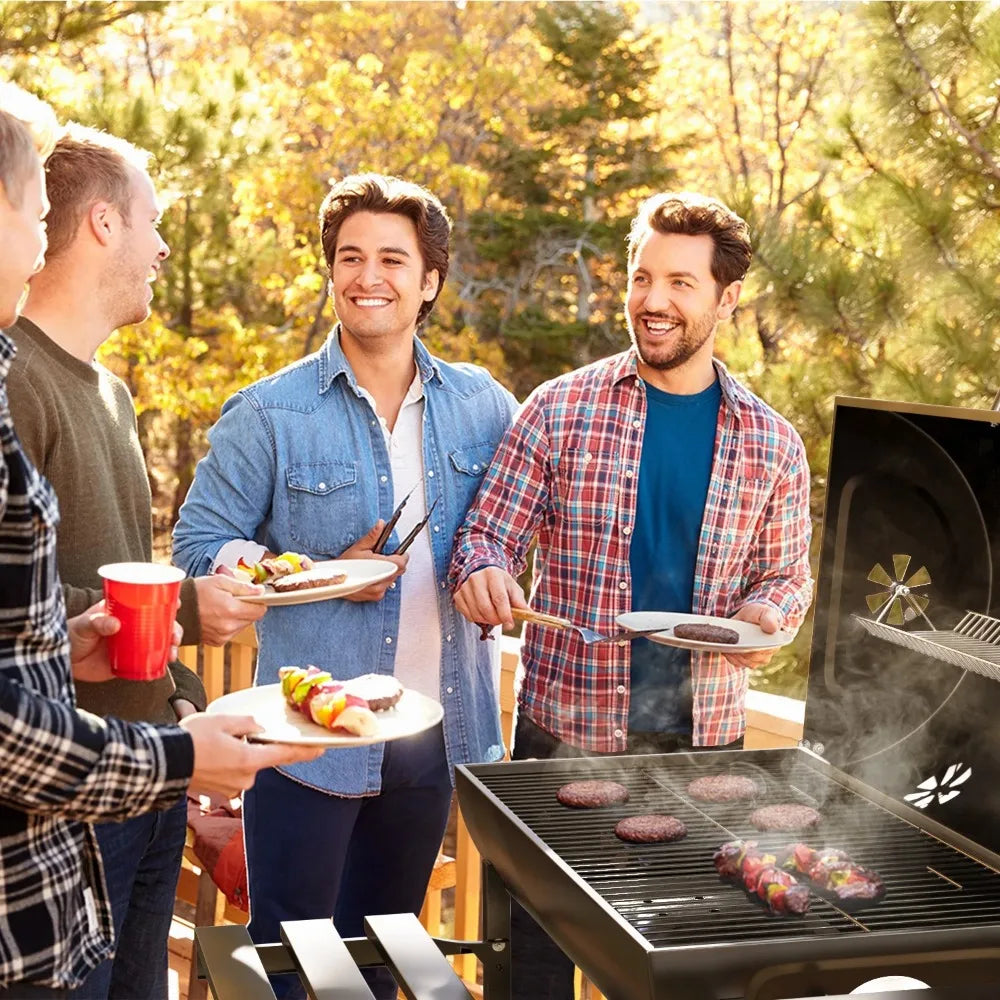 29 Inch Barrel Outdoor Charcoal Grill with Side Shelf and Wheels Black Generous Cooking Space