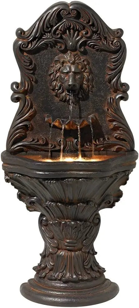 51 Inch High LED Light Floor Fountain with Royal Lion Head for Garden Courtyard and Backyard Outdoor Decor