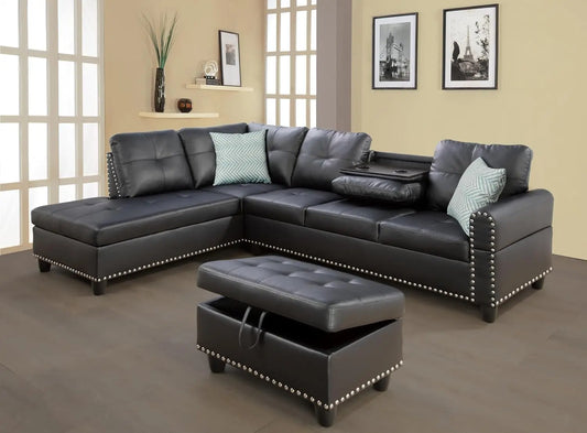 Modern 4-Seater Sectional Sofa Couch with Chaise Lounge Ottoman and 2 Pillows L Shape Living Room Furniture Set