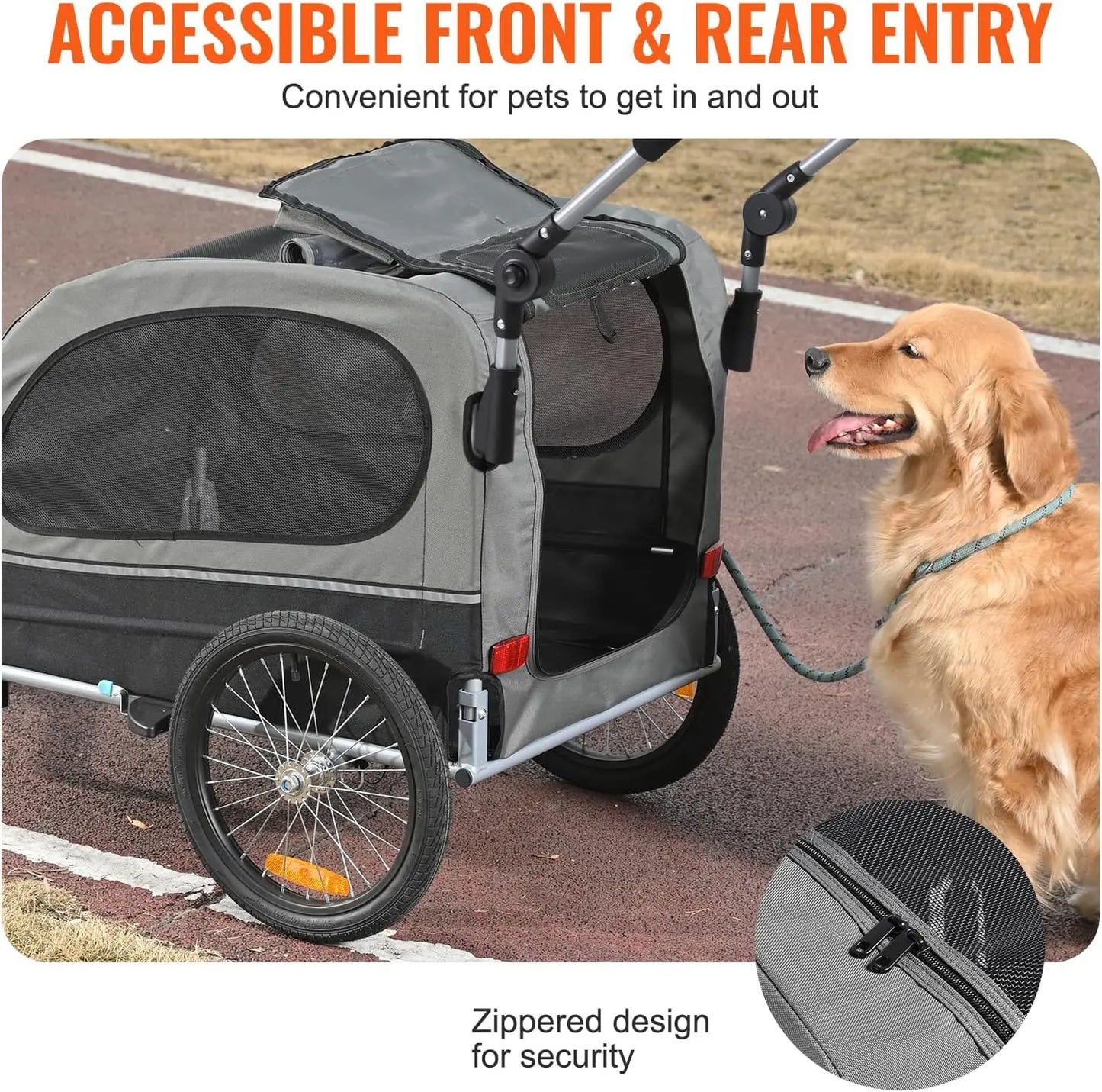 Dog Bike Trailer, Supports up to 88 lbs, 2-in-1 Pet Stroller Cart Bicycle Carrier, Easy Folding Cart Frame with Quick Release