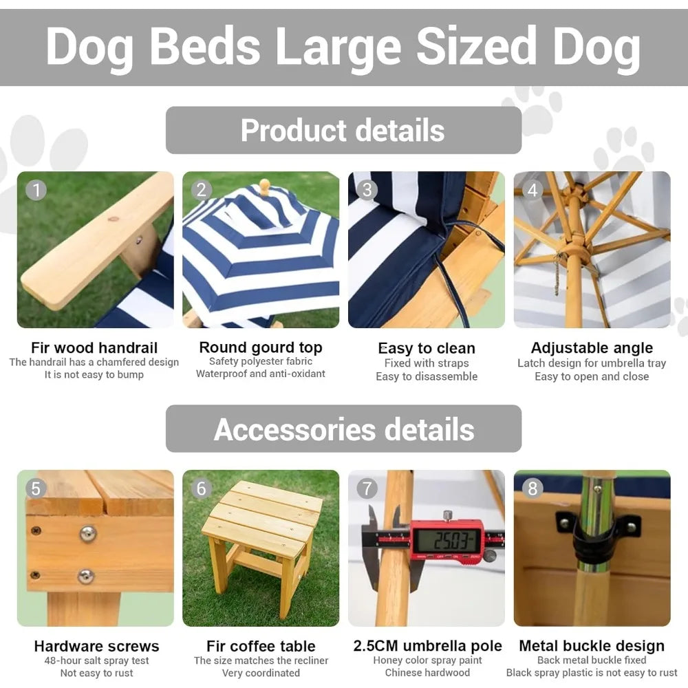 Elevated Dog Bed for Large Dogs with Waterproof Canopy Indoor Outdoor Pet Chaise for Backyard Pool Beach Removable Cushion