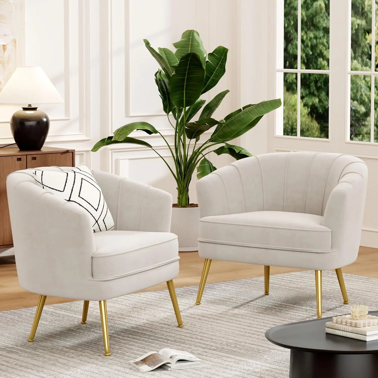 Velvet Accent Chair Set of 2 Upholstered Modern Single Sofa Side Chair Comfy Barrel Club Living Room Armchair