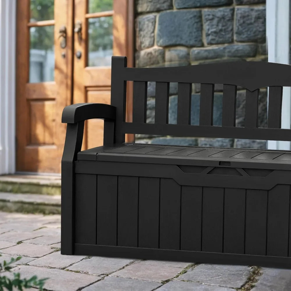 Best Black 80 Gallon Storage Bench Deck Box Lockable Patio Furniture Garden Decor Outdoor Seating Cushions Garden Tools