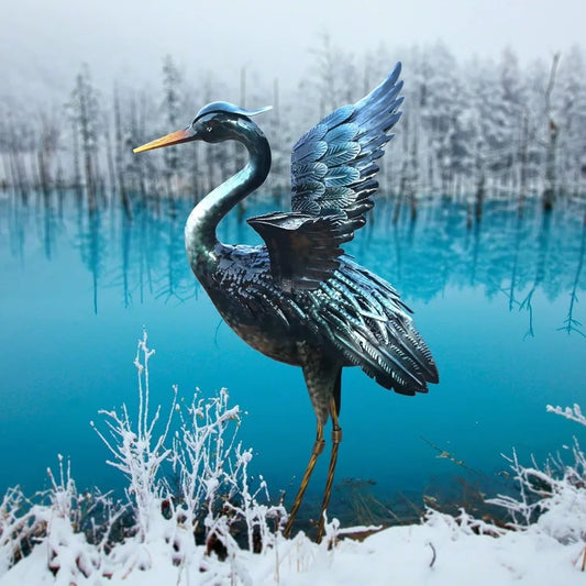 Crane Garden Statue Sculpture Metal Heron Outdoor Decor Yard Art Bird Decoy for Backyard Pond Patio Porch Lawn Decorations