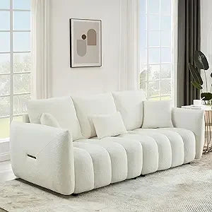 80.7" Modern Sofa Couch, Comfy Deep Seat Teddy Cloud Sofa, Upholstered 3-Seater Boucle Couch, Oversized Loveseat for Living Roo