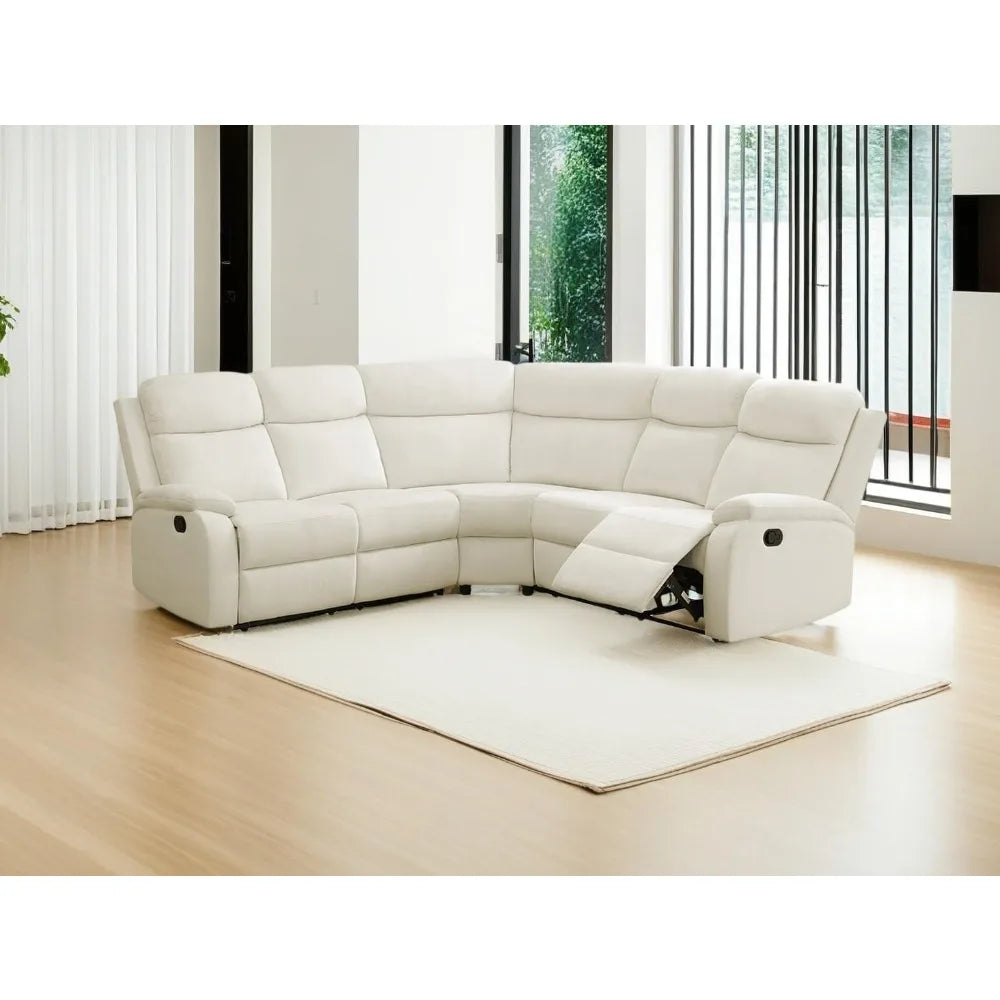 Living Room Furniture Set L Shaped Sectional Sofa Fluff Fabric Recliner Adjustable Manual Sofa Set