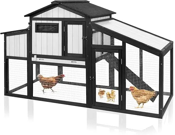 65.3 Inch Chicken Coop and Run Wooden Hen House for 1 to 2 Chickens with Nesting Box Tray and Perches Indoor Outdoor Pet Hutch