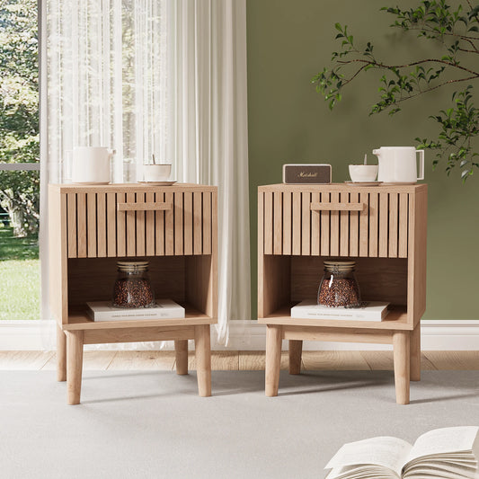 Bedside Table Set of 2, Bedside Table with 1 Open Shelf and 1 Drawer,Modern Bedside Table, 40x35x55cm, for Bedroom, Living Room