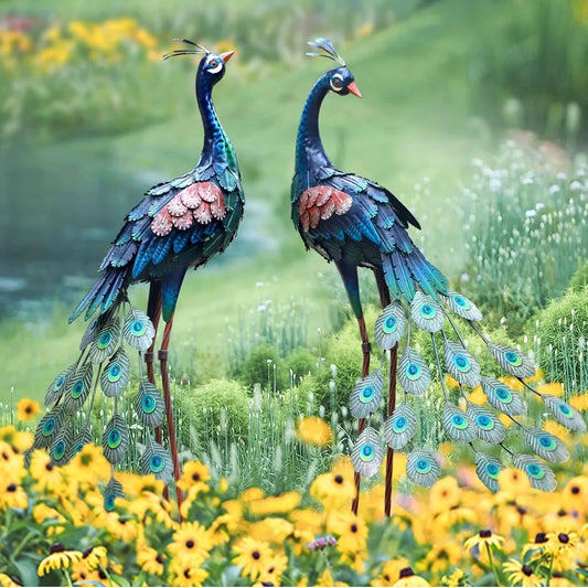 Garden Decor Outdoor Statues Metal Peacock Decor for Outside Art Deco Garden Art Sculptures for Patio Yard Lawn Home Decoration