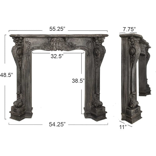 Victorian Gothic Decorative Fireplace Mantel Distressed Black Portable Home Accent Living Room Shelf Architectural Rustic Design
