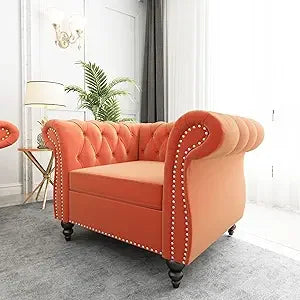 Accent Chair, Chesterfield Chair Modern Velvet Upholstered Chairs with Tufted Back for Living Room Furniture (White)