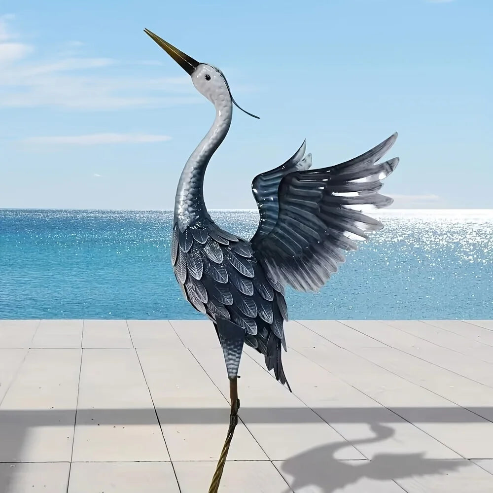 Blue Heron Metal Statue, Elegant Outdoor Garden Sculpture, Perfect for Yard, Lawn, Garden, Backyard, and Patio Decoration