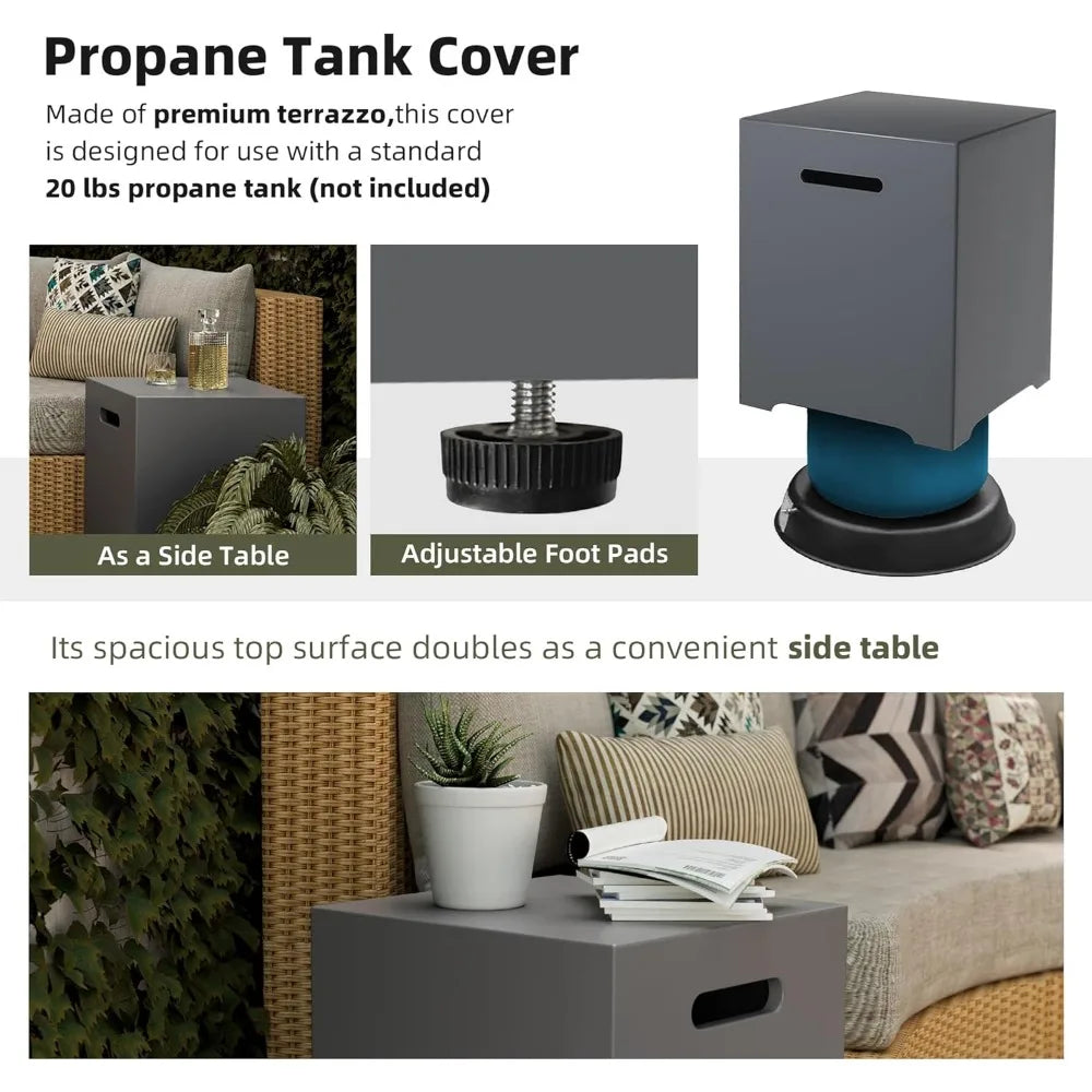 56 Inch Outdoor Propane Gas Fire Pit Table for Patio with Propane Tank Cover 50000 BTU Concrete Rectangle Fire Pit