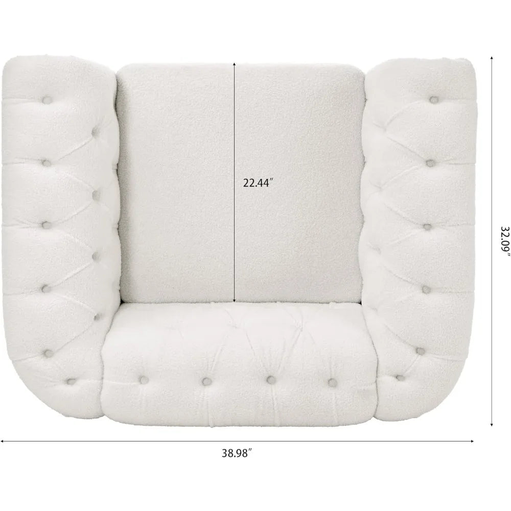 Accent Chair, Chesterfield Chair Modern Velvet Upholstered Chairs with Tufted Back for Living Room Furniture (White)