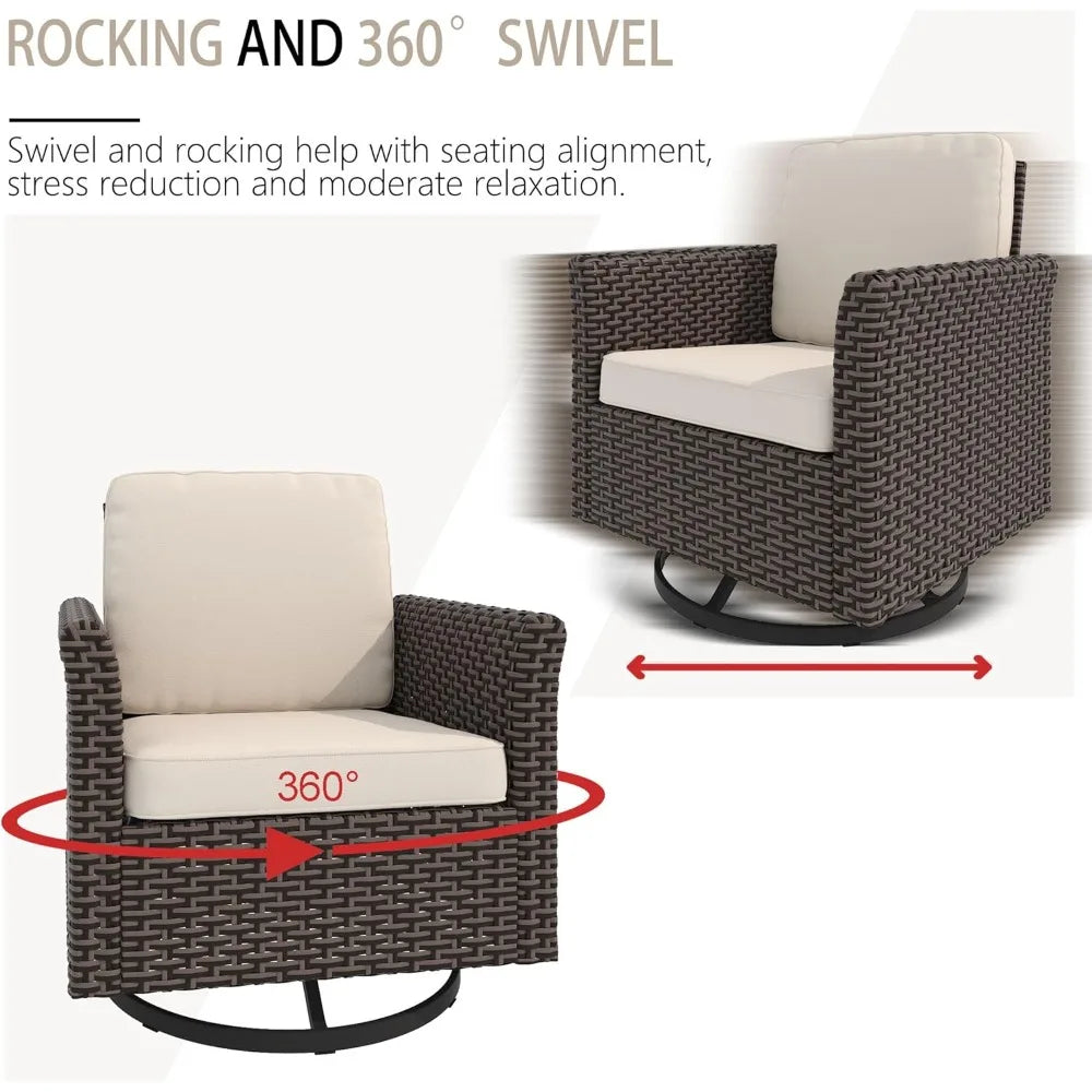 3 Pieces Patio Furniture Set with 2 High Back Rattan Swivel Chairs and Side Table Outdoor PE Wicker All Weather Modern Design