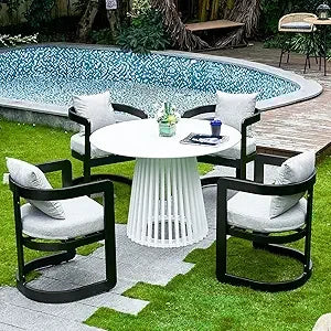 Patio Dining Chairs Set of 4 Modern Outdoor Chairs with Cushions and Backrest Metal Dining Chairs with Armrests