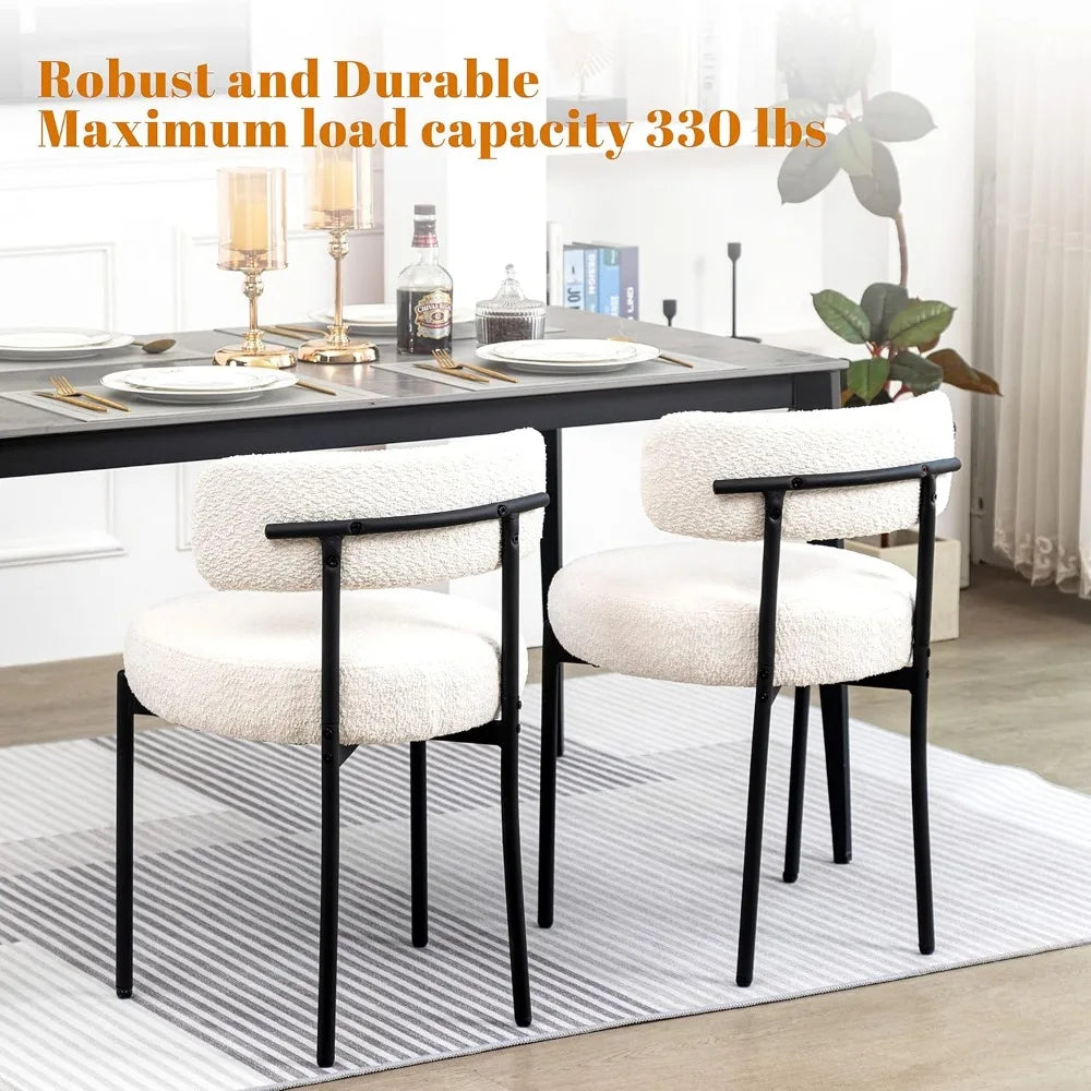 Dining Chairs Set of 6, Modern Dining Room Chairs with Curved Backrest, with Black Metal Legs, Upholstered Kitchen Chairs