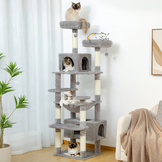 184cm Large Cat Tree Tower for Indoor Cats with Sisal Scratching Posts Spacious Hammock Padded Perches and Condos