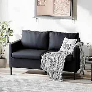51 Inch W Linen Fabric Upholstered Modern Loveseat Sofa Couch for Living Room Aqua Blue 2 Seater Furniture with Iron Legs
