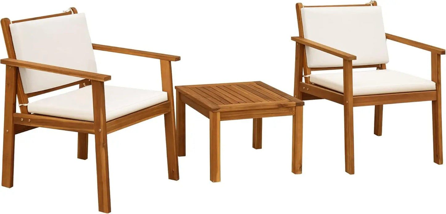 Patio Furniture Outdoor Acacia Wood Conversation Sofa Set with Table and Cushions for Deck and Balcony