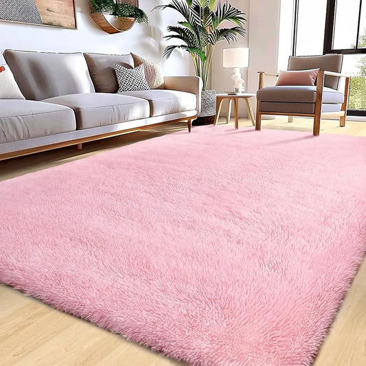 Large Shag Rugs 6 X 9 Pink Area Rug for Girls Kids Living Room Bedroom Soft Fluffy Fuzzy Plush Carpet Anti Skid Shaggy Rug