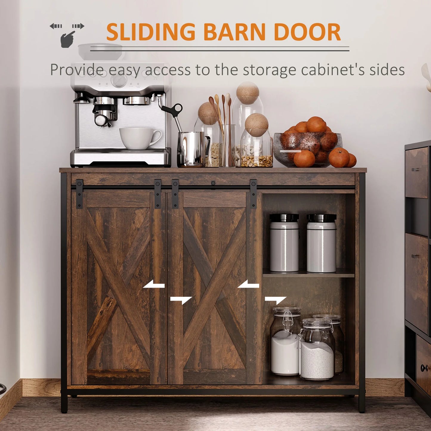 Industrial Farmhouse Kitchen Sideboard Buffet Cabinet W/ Drawers, Rustic Brown