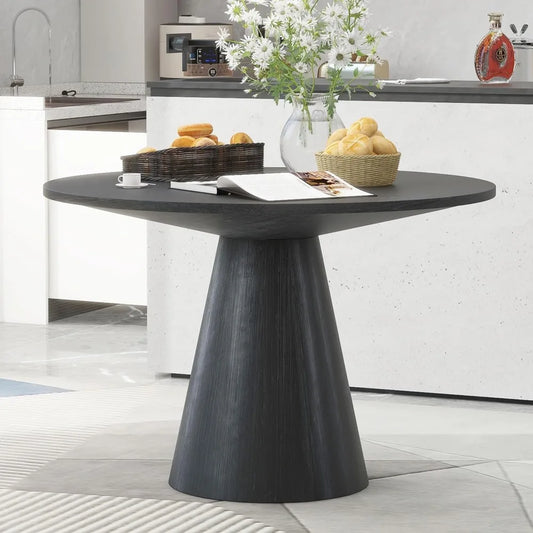Round Dining Table Retro Style Wooden Kitchen Table for Living Room Black