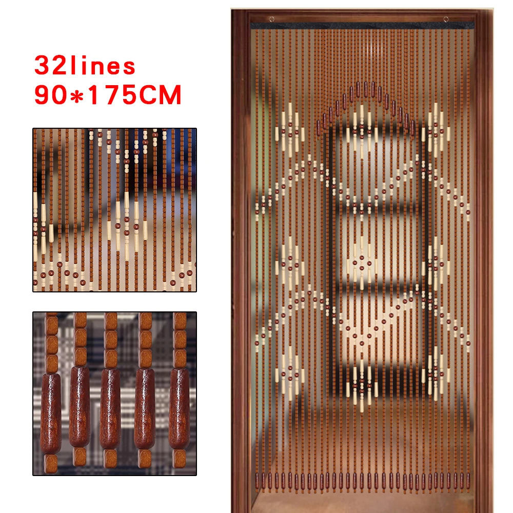32 Lines Porch Partition Curtain Wooden Beads Curtain Bedroom Living Room Curtain Natural Wooden Bead Door Curtain