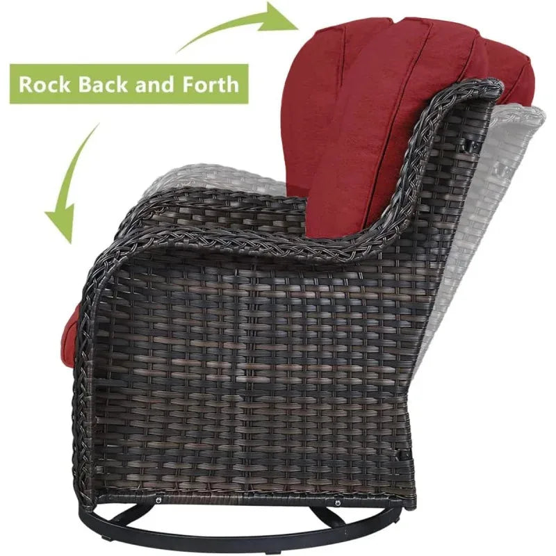 QWHumnuh 6 Pieces Outdoor Furniture Set PE Wicker Sofa with Swivel Rocking Chairs Ottomans and Coffee Table
