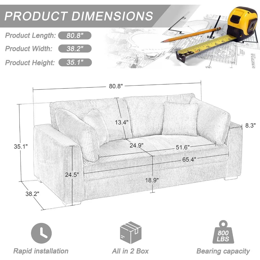 81’’Camel Sofa,Corduroy Couch for Bedroom,Comfy Sofa Couch,Modern Sofas for Living Room (Camel)