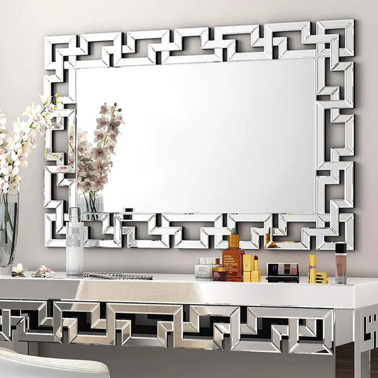 Rectangular Large Wall Mirror Modern Accent Mirror Grecian Venetian Frame Edge Living Room Bathroom Bedroom Decor