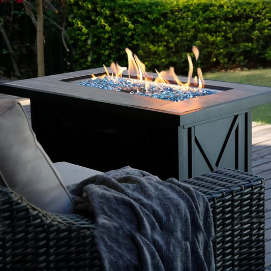 Gas Fire Table 42 Inch Ceramic Tabletop Propane Firepit 60000 BTU Outdoor Dinner Coffee Table for Patio Backyard