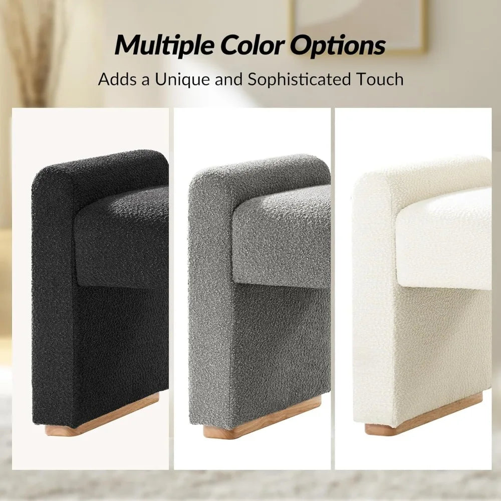55 Inch Upholstered End of Bed Bench with Rubber Wood Legs Entryway Ottoman with Thick Padded Cushion for Bedroom and Living Room