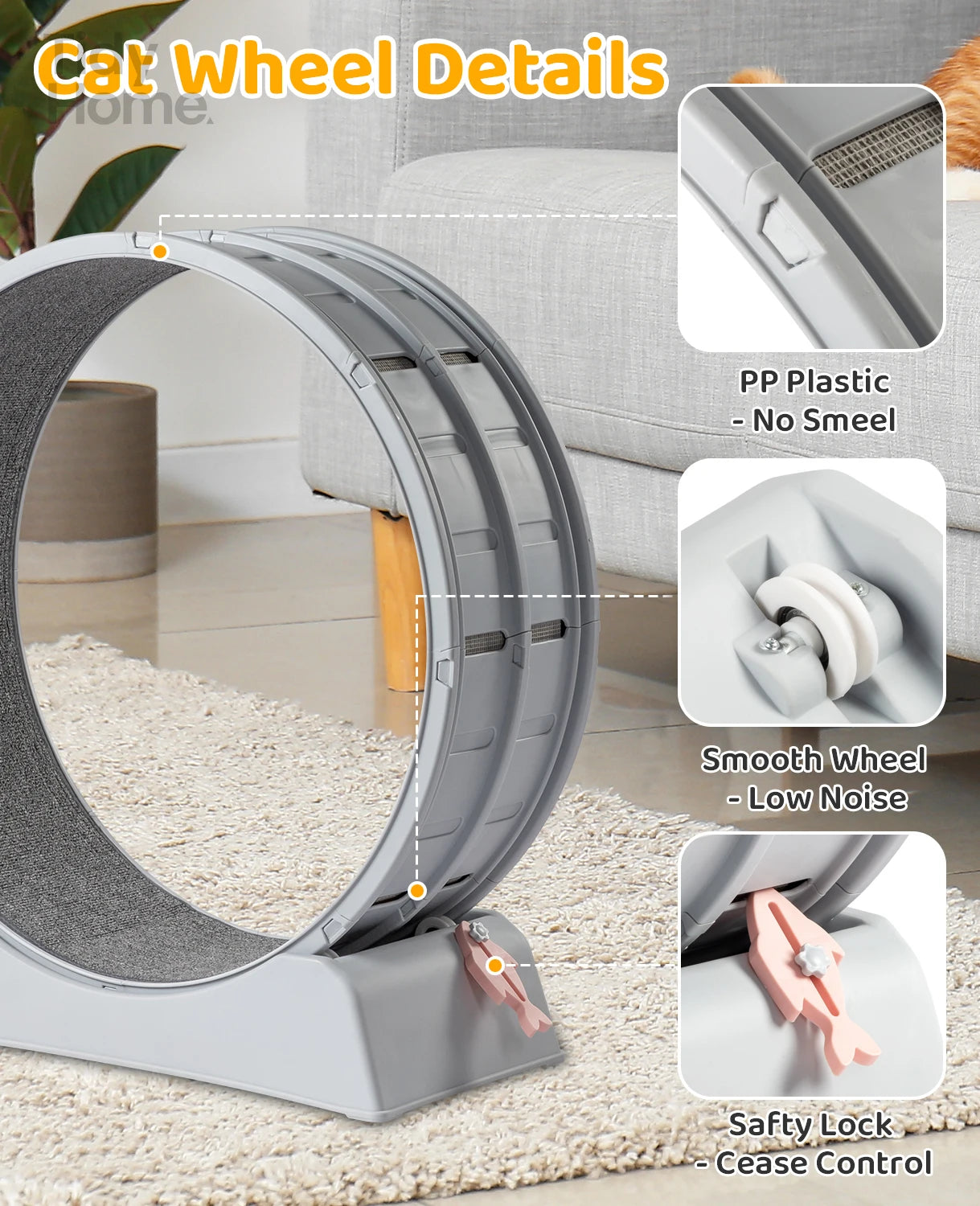 Cat Exercise Wheel, 31 inch Cat Wheels for Indoor Cats,Plastic Cat Running Wheel for Cats Daily Exercise and Weight Loss, Gray