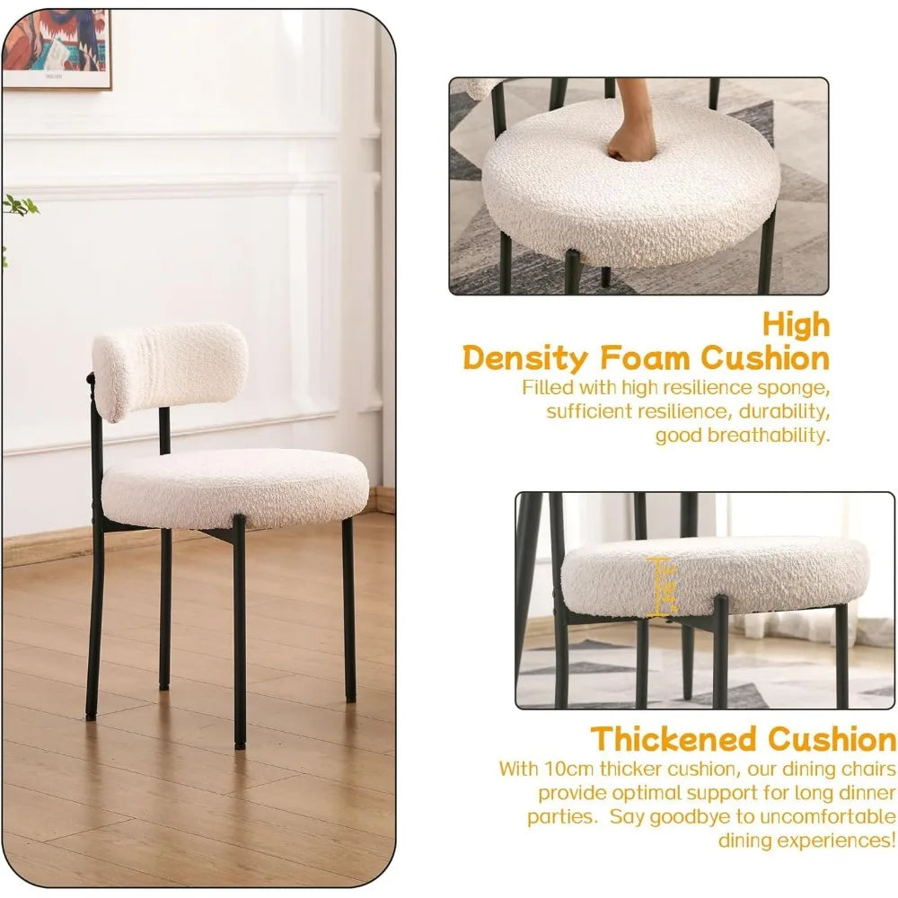 Dining Chairs Set of 6, with 3.94“ Cushions Mid-Century, Round for Kitchen, with Black Metal Legs, Modern Dining Room Chairs