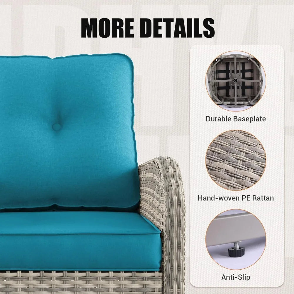 Patio Outdoor Rocking Swivel Chair Wicker Rattan Bistro Set with Tempered Glass Side Table Outdoor Furniture Set