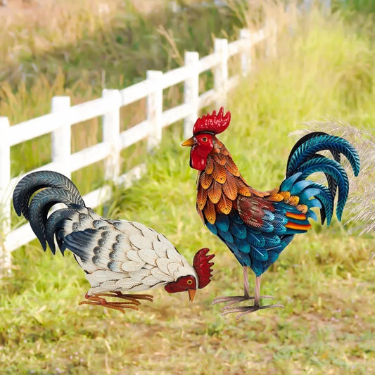 Metal Rooster Statues Outdoor Garden Statues Metal Chicken Decor Garden Sculptures and Statues Chicken Ornaments Yard Art