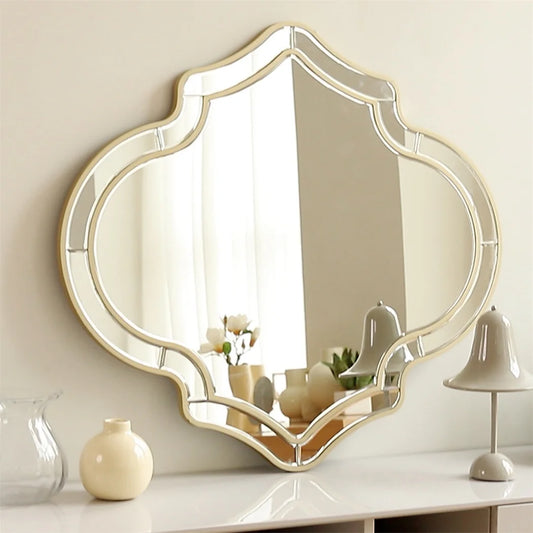 LUVODI Irregular Silver Wall Decor Mirror with Golden Rim for Entryway and Fireplace
