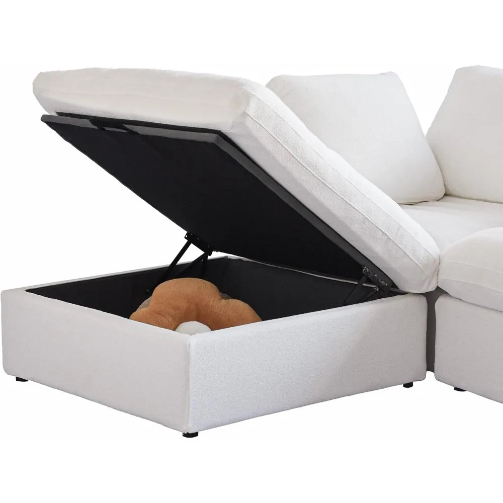 Cloud Modular Sectional Sofa with Storage Ottoman 120.45 Inch L Shaped Couch for Living Room Down Filled Convertible Couch Deep Seat