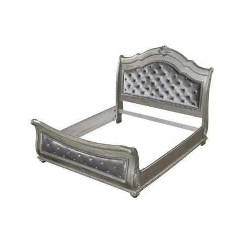 Traditional Style 4 Piece Queen Bedroom Set With Upholstered Crystal Tufted Bed Made With Wood In Silver