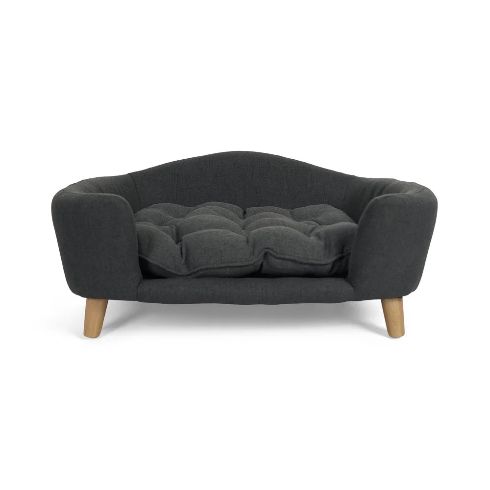 Mid Century Modern Plush Pet Bed for Small Dogs with Birch Wood Legs Cozy Tufted Cushion Durable Stylish Design