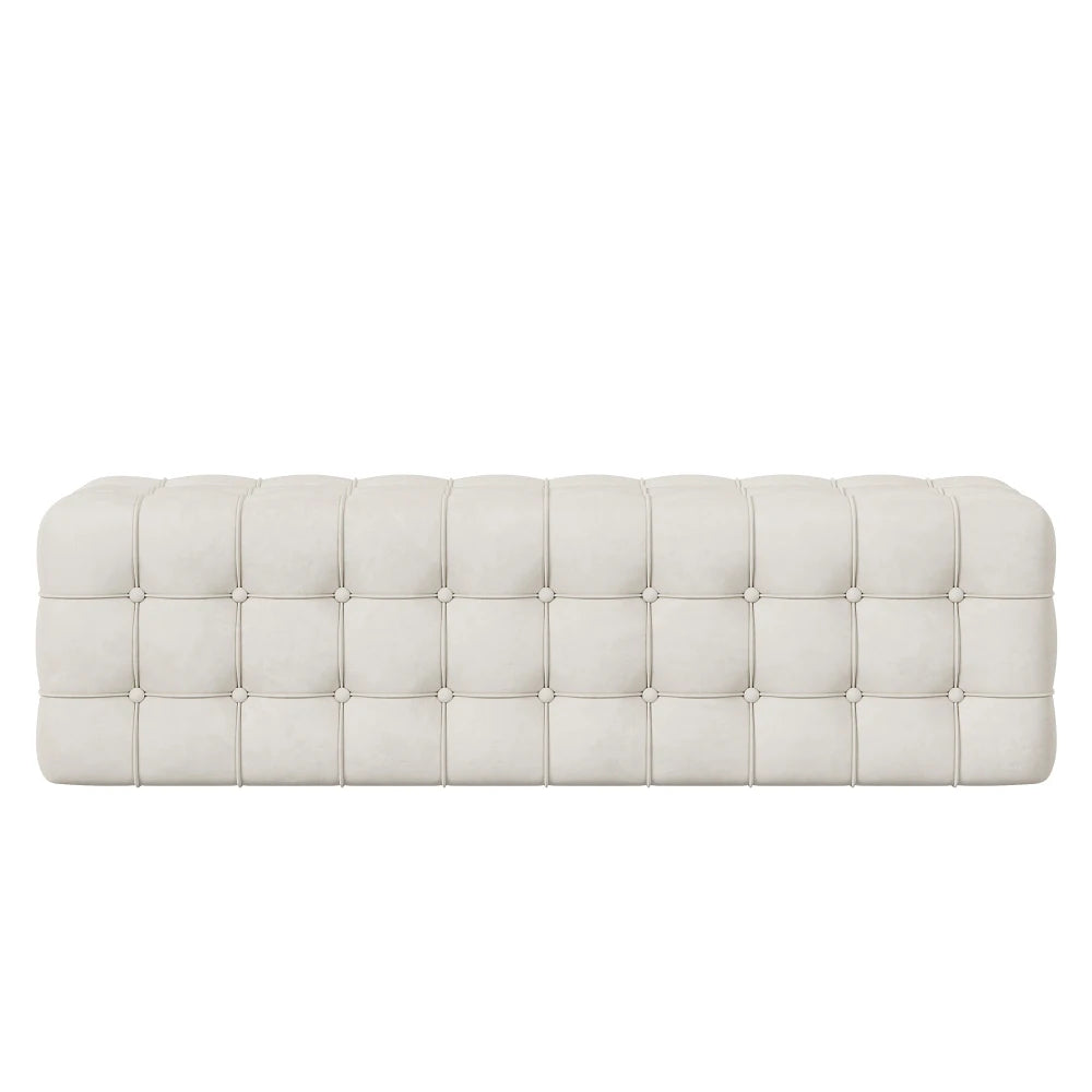 All Covered Velvet Upholstered Ottoman Rectangular Footstool Bedroom Footstool No Assembly Required Elegant Luxurious White