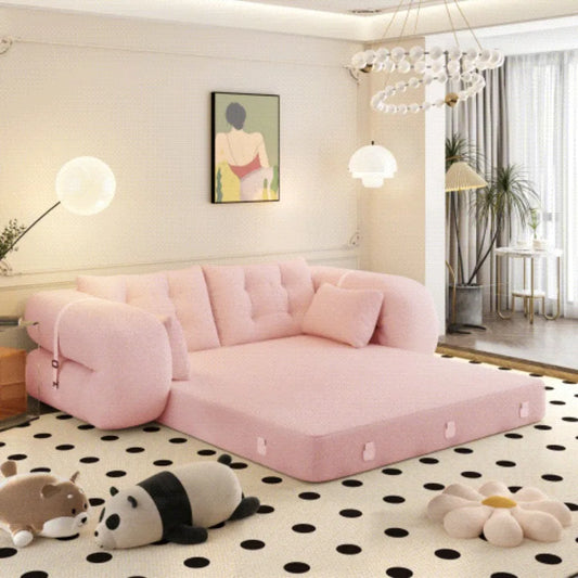 Human Dog Bed Lazy Sofa Couch 78.7 Inch Multifunctional Foldable Sofa Bed 3in1 Teddy Fabric Foam Filled Sleeper Sofa Bed for Living Room