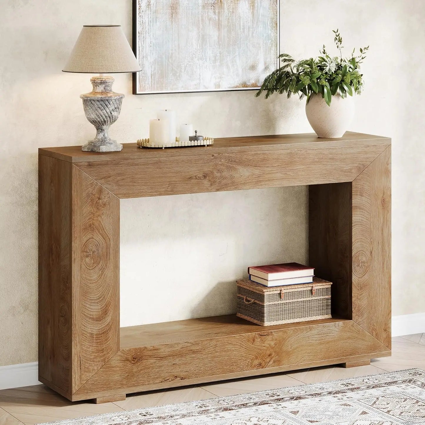 47-Inch Entryway Table with Storage, Rustic Sofa Table Behind Couch, Wooden Hallway Table for Entrance, Foyer, Living Room
