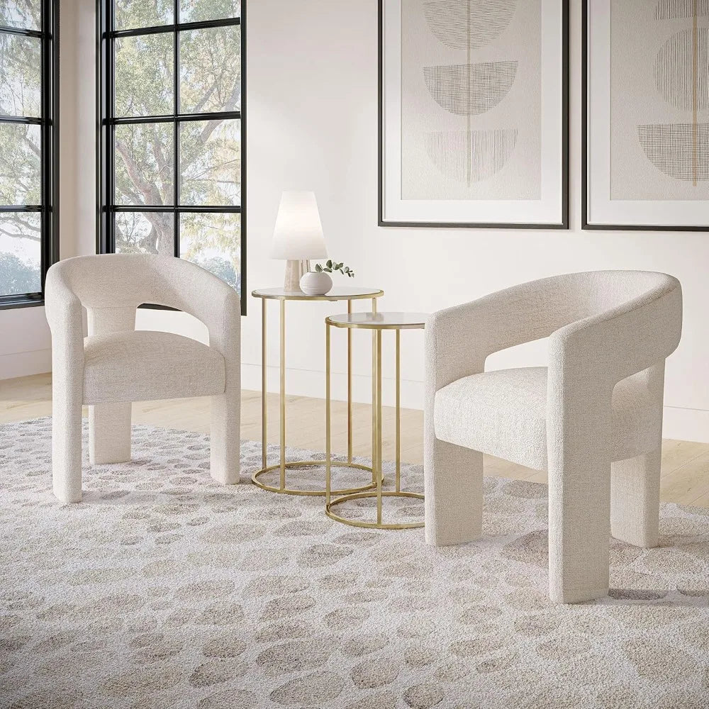 Jofran Gwen Modern Luxury Jacquard Fabric Upholstered Accent Sculpture Dining Armchair Natural