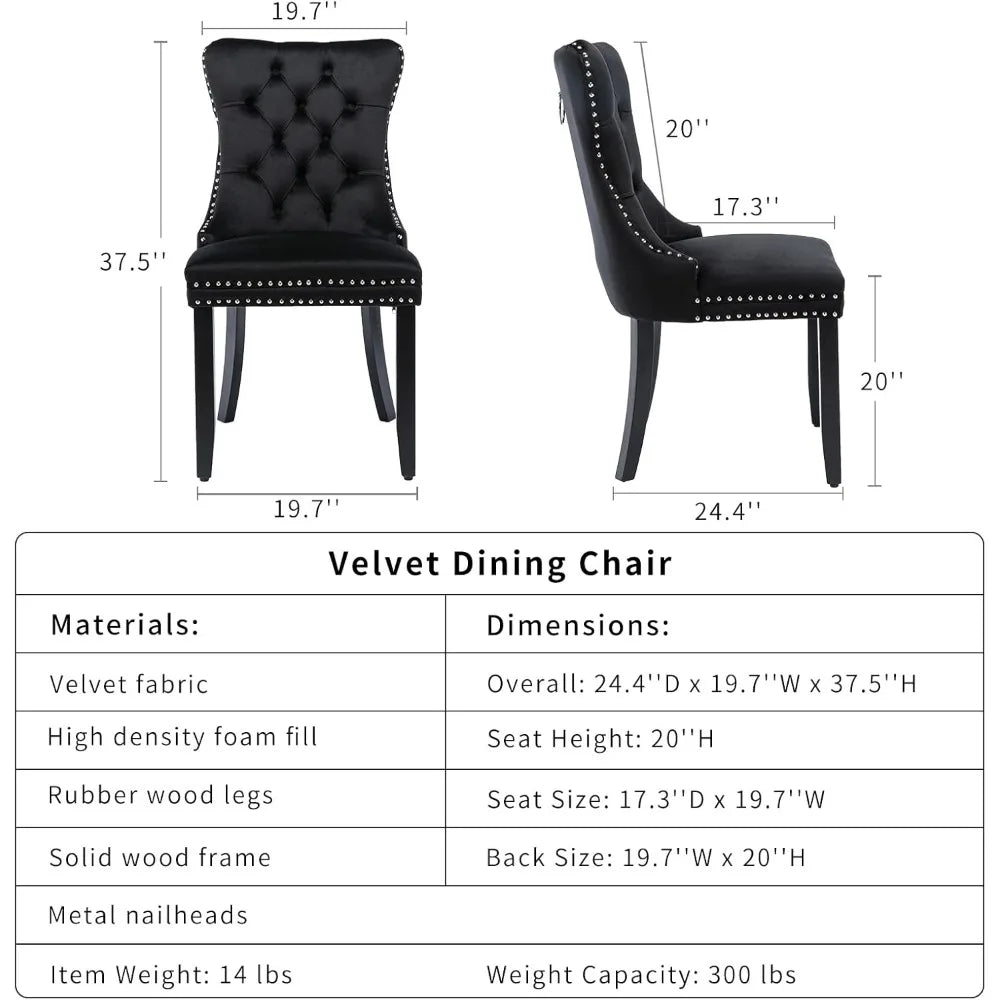 Black Velvet Dining Chairs Set of 4, Four Fabric Tufted Dinning Chairs, Velvet Upholstered, Wing Back,Metal Pull Ring