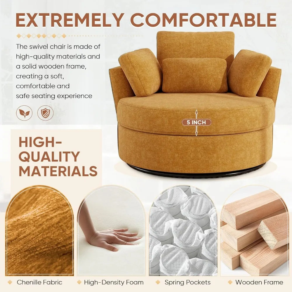 Oversized Swivel Accent Chair with Half Moon Storage Ottoman, 42'' W Chenille Round Swivel Barrel Chair, Modern Upholstered Comf