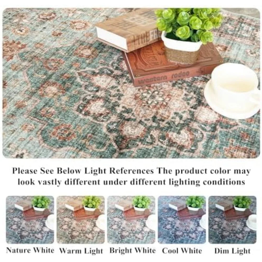 Washable Oriental Area Rug 10x14 Soft Carpet for Living Room Waterproof Floral Distressed Indoor Stain