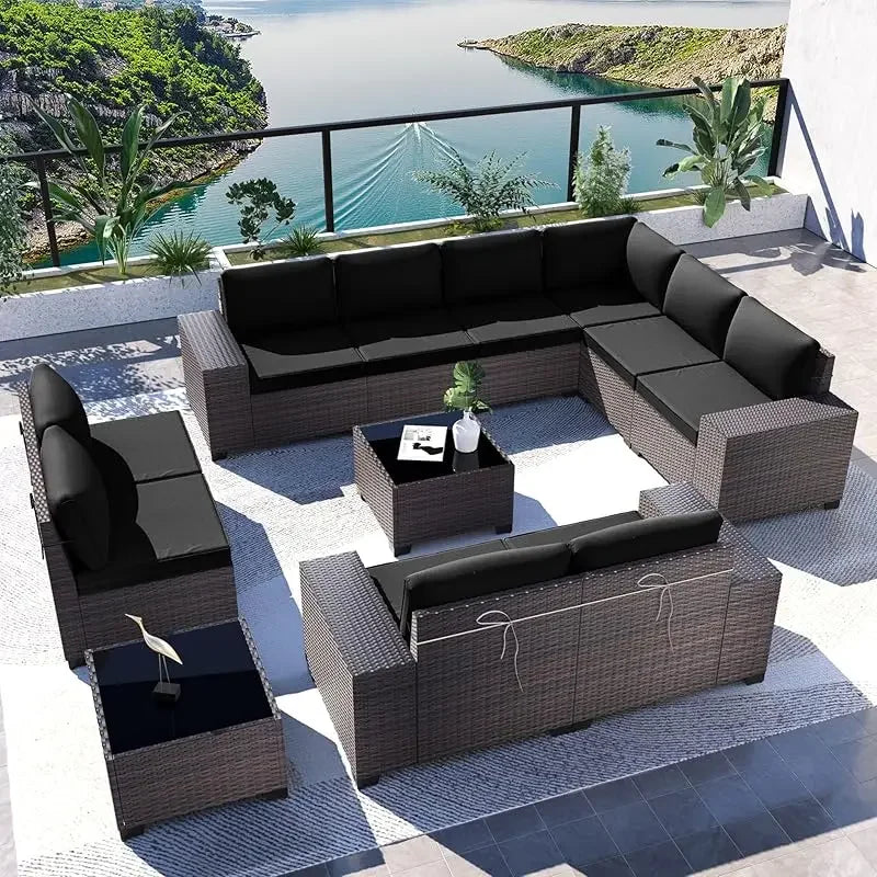 QWQkulavik 6 Piece Outdoor Furniture Set PE Wicker Rattan Sectional Sofa Patio Conversation Sets Navy Blue
